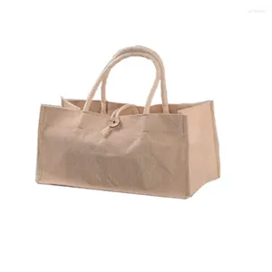 Sacs à provisions en jute Tote Burlap Hands Sac à main réutilisable Sac d'épicerie de plage avec poignée Gift Cade