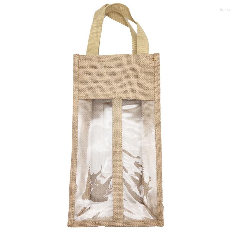 Shopping Bags Jute Wine For Carrier Reusable Burlap Tote Clear Window With Handles Gift B