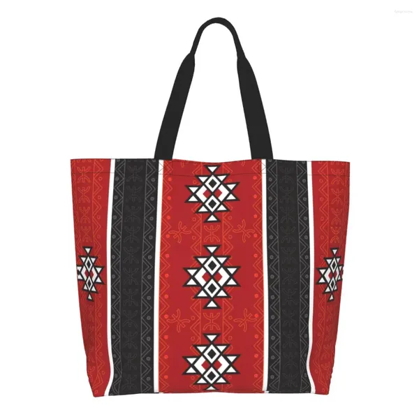 Bolsas de compras Alfombra Kabyle Adorno Amazigh Bolsa de lona Durable Gran capacidad Comestibles África Étnico Geométrico Tote Shopper