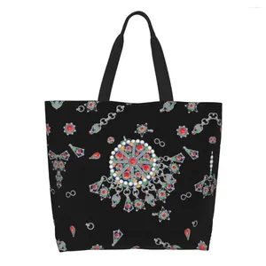 Sacs de courses Kabyle bijoux sac d'épicerie toile Shopper épaule fourre-tout grande capacité lavable Amazigh Style ethnique sac à main