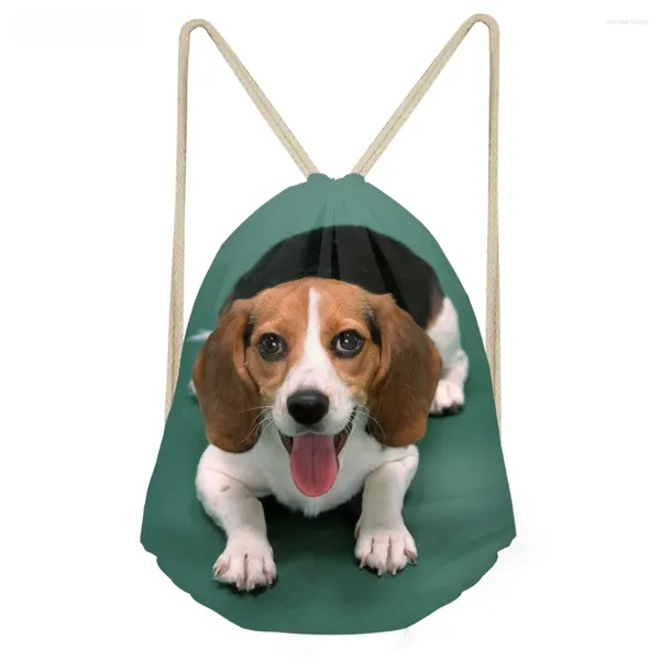 Bolsas de compras Kawaii 3D perro Beagle impresión mujeres hombres cordones Softback viaje almacenamiento mochilas multifunción playa Bags000000