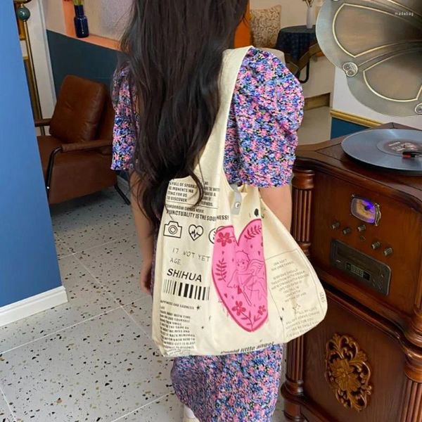 Bolsas de compras Kawaii Libros Casual Cupido Lienzo Tote Bolso Bolso Mujer Hombro