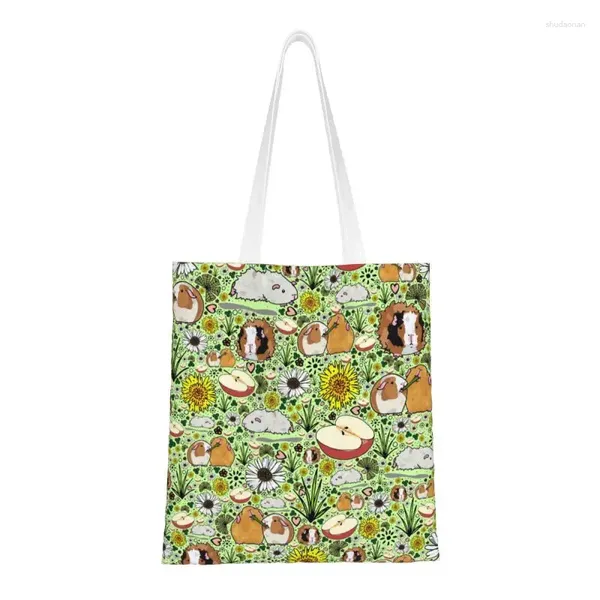 Bolsas de compras Kawaii Guinea Pigs Tote Bag Reutilizable Animal Patrón Lona Comestibles Hombro Shopper