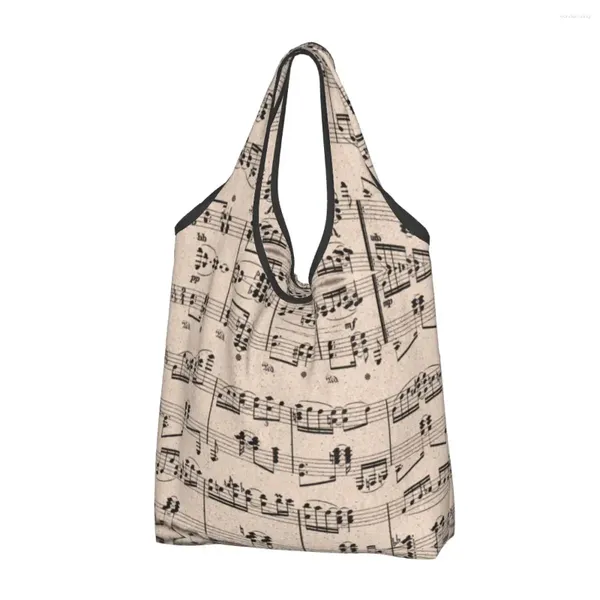 Bolsas de compras Kawaii Music Notes Lover Tote Bag Comestibles portátiles Comprador de hombro