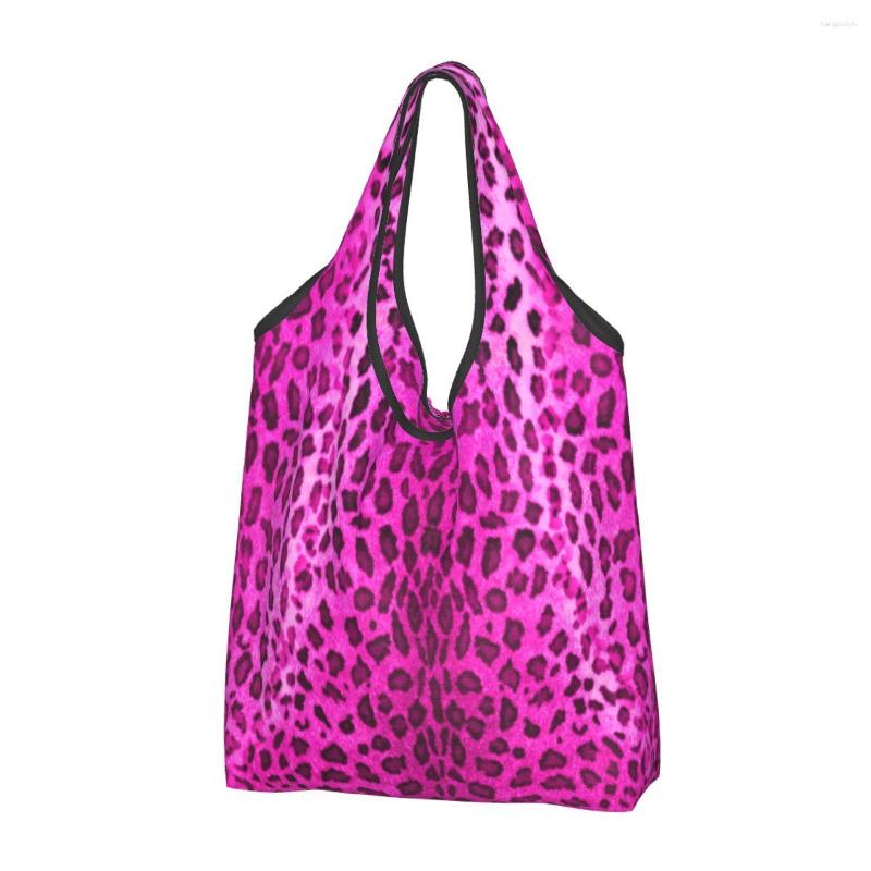 Shoppingväskor kawaii rosa leopard tote väska bärbar djur hudtryck livsmedelsbutiker axel axel