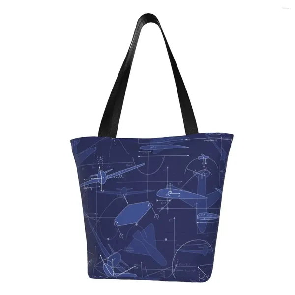 Bolsas de compras con estampado Kawaii, bolso de mano aerodinámico de avión de aviación, bolso de lona de reciclaje, bolso de hombro para piloto de combate aéreo