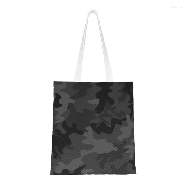 Bolsas de compras Kawaii Impresión de camuflaje de carbono Diseño Bolsa de asas Reutilizable Lona Shopper Hombro Ejército Bolso militar