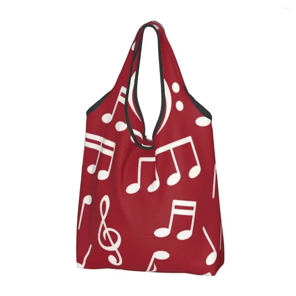 Sacs de courses Kawaii Notes de musique blanches sur fond rouge, fourre-tout Portable Design personnalisé, sac à bandoulière d'épicerie