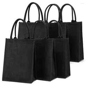 Boodschappentassen Kf-6PCS Jute Tote gevoerde jute met handvatten Herbruikbare boodschappentas voor dames Effen zwart