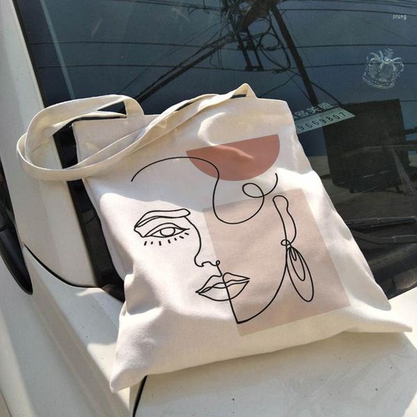 Sacs à provisions corée Ulzzang Ins grande capacité décontracté Shopper sac mode école Harajuku femmes épaule Art abstrait visage toile