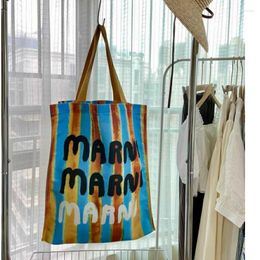 Sacs de courses de marque de mode coréenne, sac à toile rayée de grande capacité, impression de conception artistique, Y2k, épaule de rue