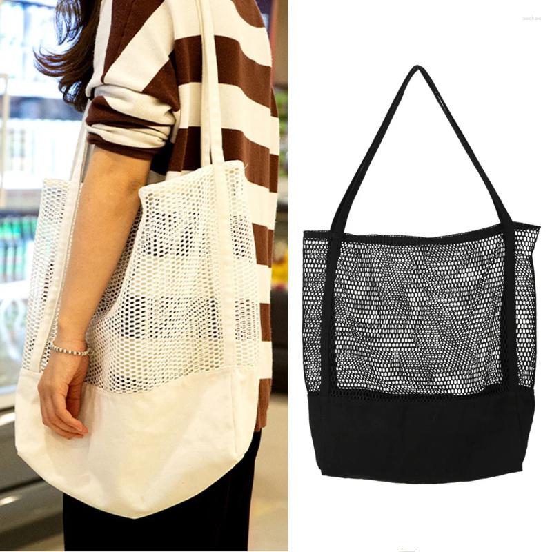 Shopping Bags Korean Mesh Bag Grid Handbag Fashion Hollow Out Beach Package Canvas Single Shoulder Large Capacity Women