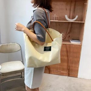 Boodschappentassen Koreaanse zomer grote capaciteit eenvoudige stijl schouder canvas tas draagbare vaste kleur