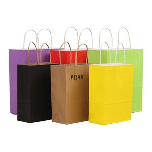 Bolsas de compras Papel Kraft Multifunción Bolsa colorida suave de alta calidad con asas Festival Embalaje de regalo 21x15x8cm LLD10902