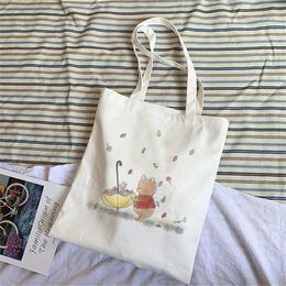 Sacs de Shopping pour femmes, sac à bandoulière en toile imprimé ours de dessin animé, sac à main en coton écologique A, 2024