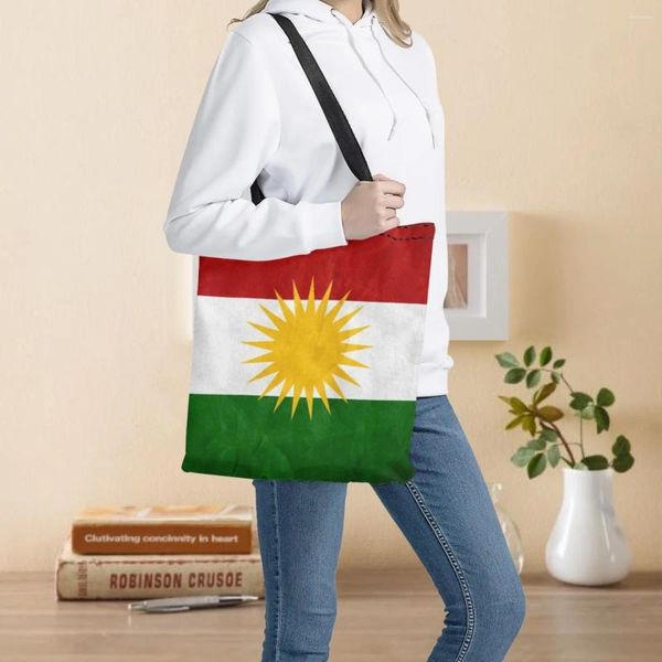 Bolsas de compras Bolsos de mujer Reutilizables Plegables Patrón de bandera de Kurdistán Ecológico Reciclable Mujeres Grandes Totes Almacenamiento