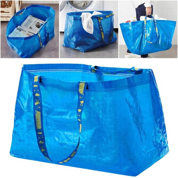 Bolsas de compras grandes bolsas azules capacidad de almacenamiento para el hogar supermercado supermercado impermeable de moda portátil plegable