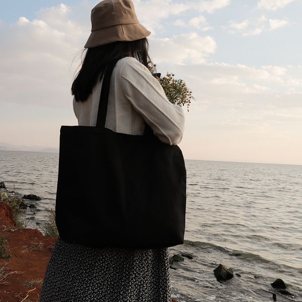 Sacs à provisions Grande toile personnalisée pour femmes Sac en coton Grand réutilisable avec fermeture éclair Noir Supermarché Eco Épicerie Épaule 230830