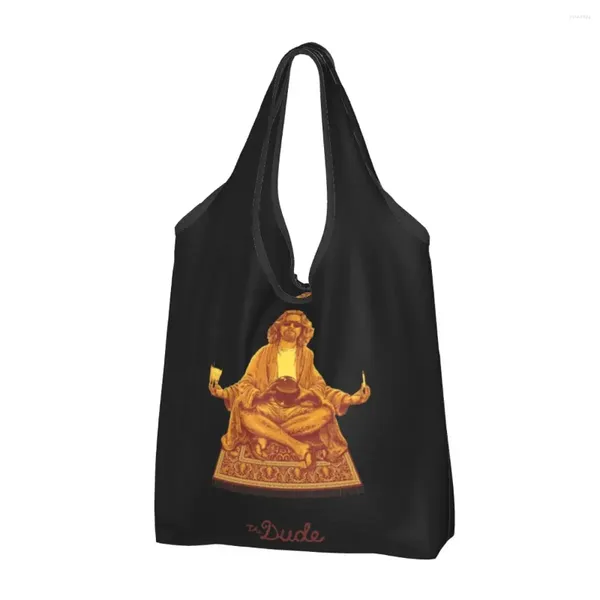 Grands sacs de courses réutilisables The Dude Budha Big Lebowski, sac fourre-tout pliable lavable avec pochette