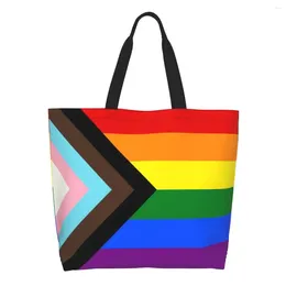 Sacs à provisions LGBT progrès fierté drapeau épicerie sac fourre-tout femmes mignon Gay toile épaule Shopper grande capacité sacs à main