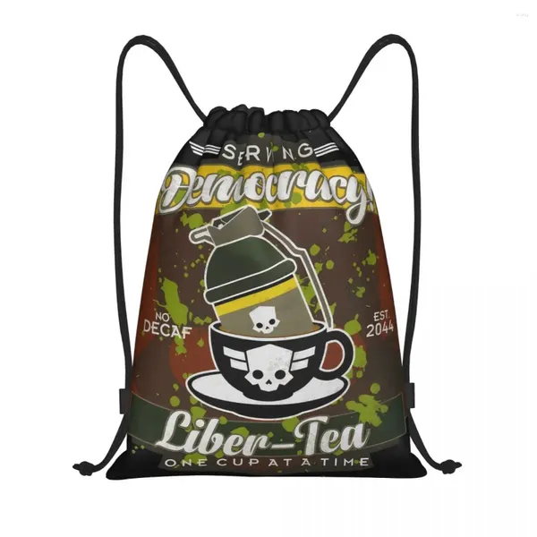 Bolsas de compras Liber Tea Helldivers Drawstring Drawpack Gym Sports Sackpack String Video Game Bag para yoga