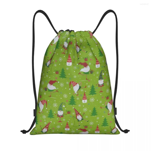 Sacs à provisions Lime Green Christmas Gnomes à cordon Sac à dos Sac à dos Sac de sport pour les hommes Trainage Sackpack