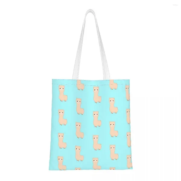 Sacs à provisions Llama Alpaga Eco Sac à bandoulière Femmes Animaux mignons Haute capacité Fourre-tout Dessin animé Toile Étudiant Plage