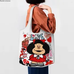 Sacs à provisions Amour et Mafalda entourés de coeurs Sac fourre-tout Quino Manga Dessin animé Épicerie Toile Épaule Shopper Sacs à main