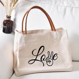 Sacs à provisions Love Victory Imprimé Satchel Tote Work Bag Gift For Friends Family Livre femme Lady Fashion Canvas Beach Handsbag