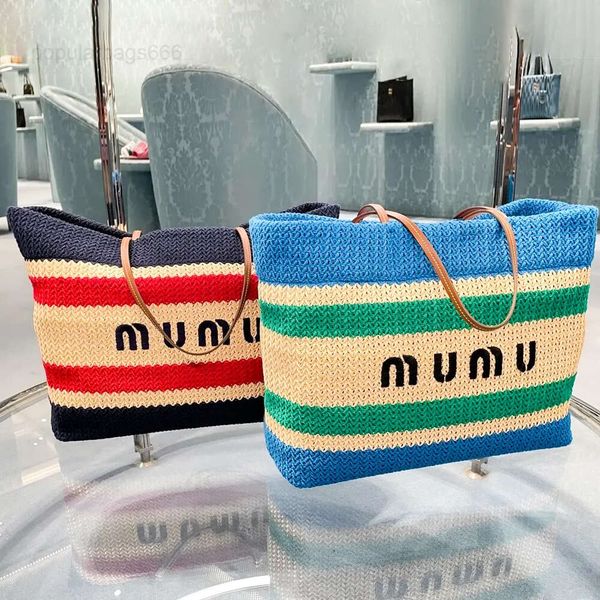 Sacs à provisions de luxe paille Miumiubag grand sac de plage de créateur de fourre-tout