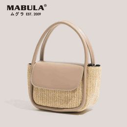 Shopping Tassen Mabula Bolso de Mano Tejido Paja Para Mujer Bolsa Femenina Elegante Con Forma Cubo Bandolera Marca 220303