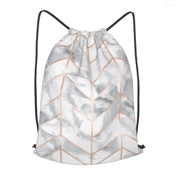 Bolsas de compras Mármol Herringbone Rose Gold Mochila con cordón Hombres Gimnasio Entrenamiento Fitness Bolsa deportiva Paquete de yoga para mujeres