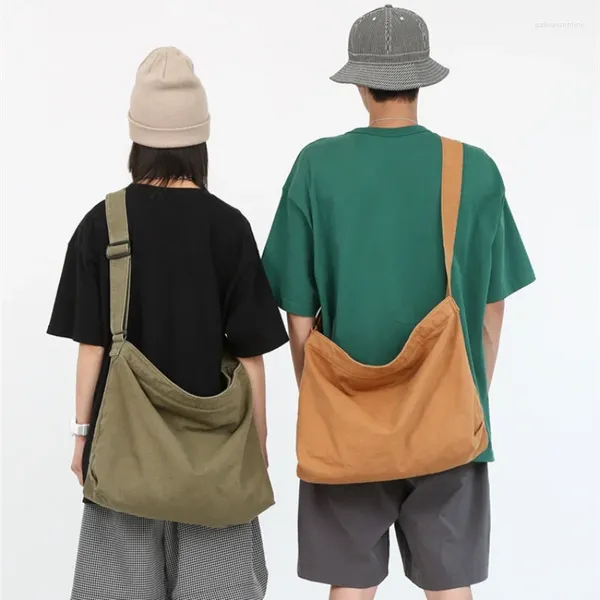 Sacs de courses en toile pour hommes et femmes, sac messager réutilisable écologique, sac à bandoulière couleur unie rétro