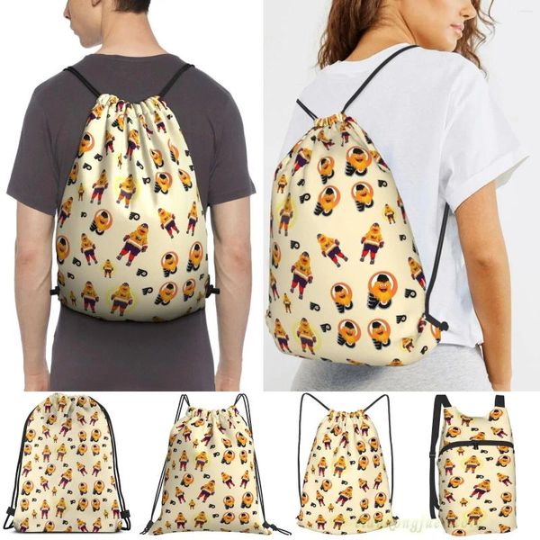 Bolsas de compras Hombres Viajes al aire libre Mochila con cordón Patrones La mascota Gritty Flyers Mujeres Bolsa deportiva Fitness Natación