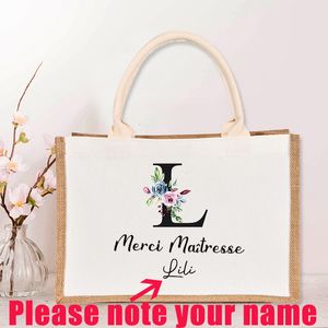 Boodschappentassen Merci aangepaste naam jute Tote bruidsmeisje Bachelorette bruids partij meisjes reis geschenken Cadeau Maitresse 230901