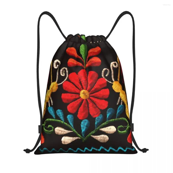 Bolsas De Compras Mariposas Mexicanas Y Una Flor Roja Mochila Con Cordón Bolsa De Gimnasio Deportiva Para Mujeres Hombres Mochila De Entrenamiento Tradicional Colorida