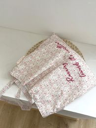 Sacs de courses en tissu coton fleuri, commande minimum, 30 pièces/lot, vente en gros, joli sac personnalisé