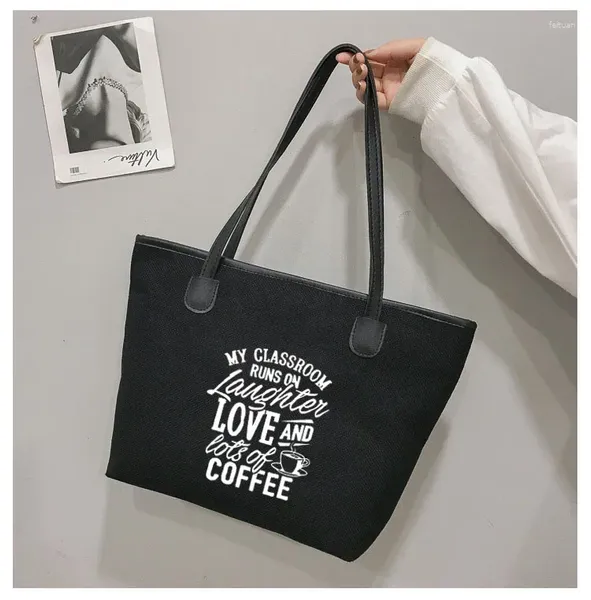 Sacs à provisions My Classroom fonctionne sur le rire Love And Cadeau Canvas Canvas Tote Bag Sac à main livre Étudiant acheteur