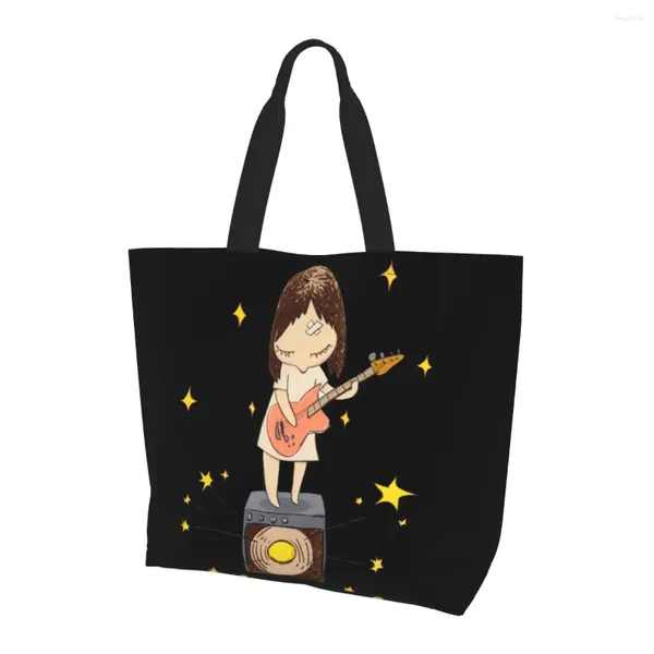 Bolsas de compras Nara Yoshitomo Guitarra Chica Mujer Bolso de hombro 40x50 cm Bolso de mano Conveniente Libro de viaje personalizado