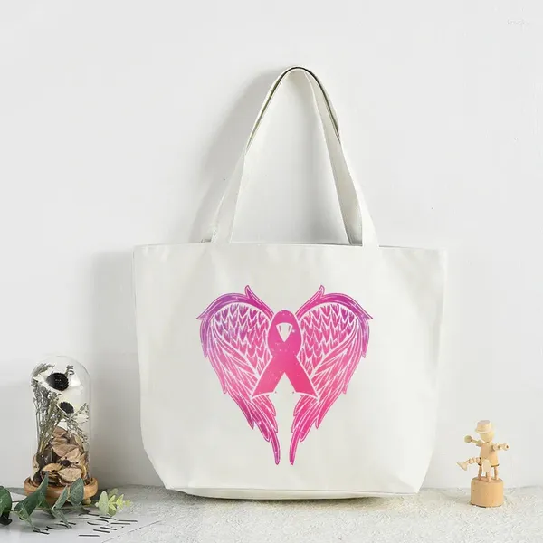 Bolsas de compras Octubre Capacidad de impresión de bolsos para mujeres de conciencia de cáncer de mama rosa