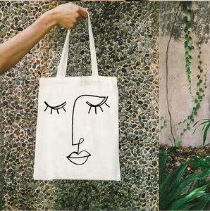 Sacs à provisions une ligne visage Art toile sac fourre-tout sacs à main géométriques pour les femmes 2024 écologique personnalisé avec impression