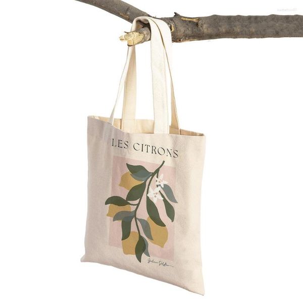 Bolsos de compras naranjas melocotón limón pera flor mujeres doble cara estampado Casual arte geométrico lienzo bolso para niño bolso de compras