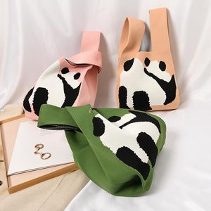 Boodschappentassen origineel ontwerp gebreide tas haakfanse polka schattige panda gebreide handtas mode onderarm dames zelfs vrouw