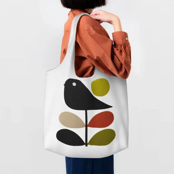 Bolsas de compras Orla Kiely Stem y Bird Bolsa de comestibles Canvas Shopper Hombro Tote Capacidad Portátil Estilo Escandinavo Bolso