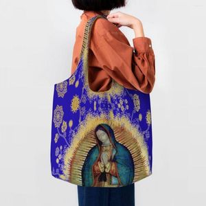 Bolsas de compras Nuestra Señora de Guadalupe Mexicana Virgen María México Tilma Bolsa de lona Mujeres Capacidad lavable Bolsa de compras de comestibles