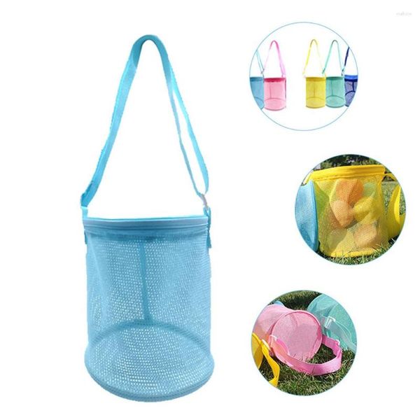 Bolsas de compras para niños al aire libre, bolsa de hombro para almacenamiento de juguetes, correas de transporte ajustables, cesta de malla con cremallera para playa, organizador de ropa y toallas