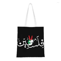 Boodschappentassen Palestina Arabische kalligrafie Naam met Palestijnse vlag Hand Boodschappen Draagtas Canvas Shopper Schouderhandtassen