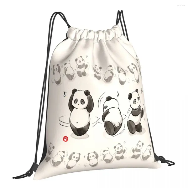 Sacs de courses Panda Food Dance Kawaii avec cordon de serrage pour chaussures de voyage, sac à dos portable pour adolescent