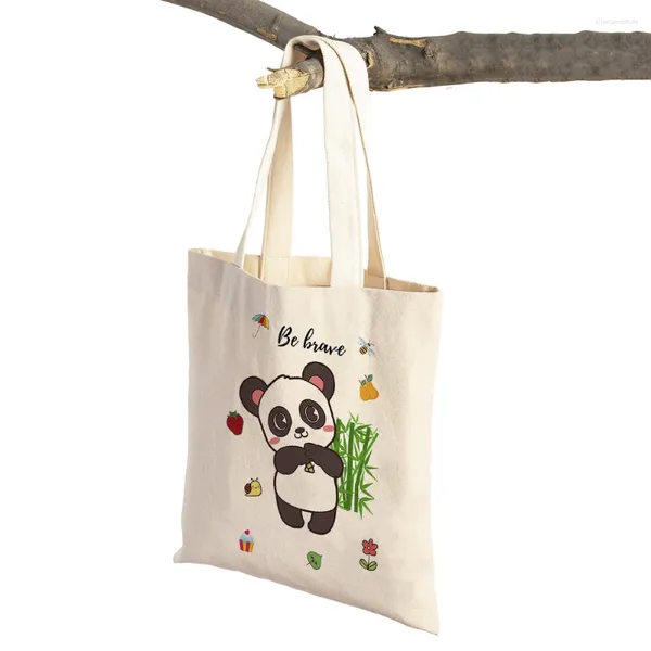 Sacs de courses Panda Lion girafe, fourre-tout de voyage pour enfants, sac à main pour dames, sac de shopping Animal de dessin animé des deux côtés en toile pour femmes