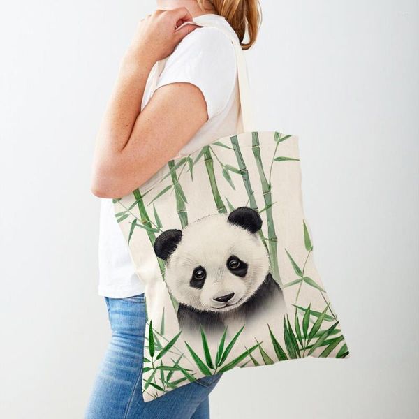 Bolsas de compras Monkey Giraffe Tigre Tropical Leaf Plant Bote para Lady Handbag Shopper Bag Cartoon Animal Canvas Mujeres